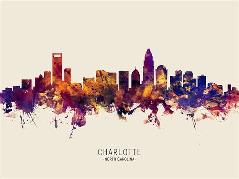 Charlotte North Carolina Skyline Digital Art By Michael Tompsett Fine