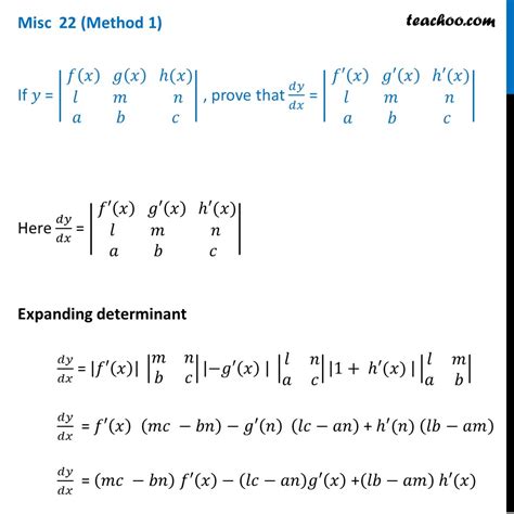 if y determinant f x g x h x l m n a b c prove dy dx f x