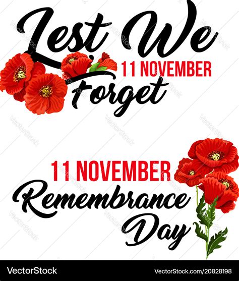 Remembrance Day 11 November Poppy Icons Royalty Free Vector