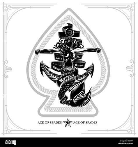 Ace Of Spades Form With Mermaid Crucified On Anchor Inside Design