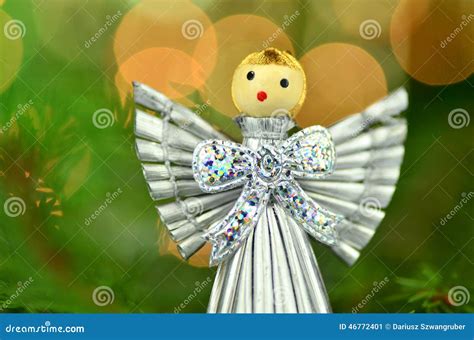 Christmas Decoration Silver Angel Made Of Straw Stock Image Image Of
