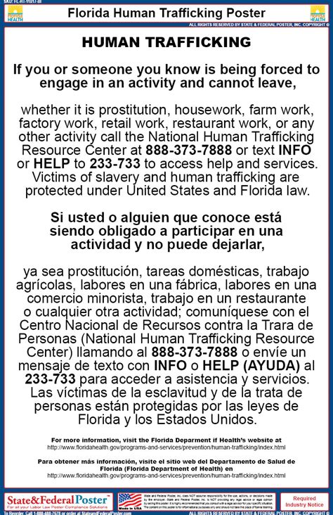 Florida Human Trafficking Poster Bilingual — State And Federal Poster