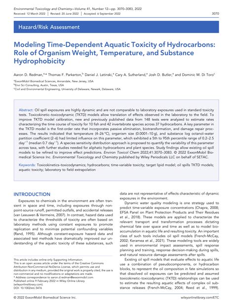 Pdf Modeling Time Dependent Aquatic Toxicity Of Hydrocarbons Role Of