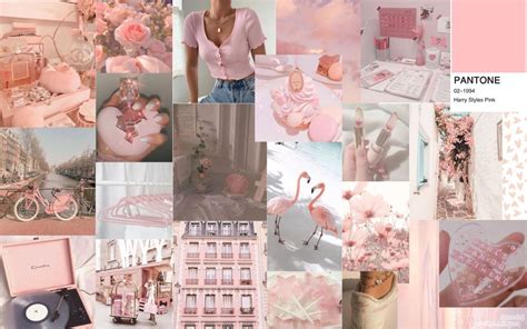 🌸aesthetic Soft Pink Computer Collage Aesthetic Desktop Wallpaper