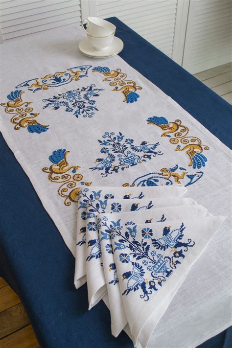Embroidered Linen Table Runner Ukrainian Embroidery Etsy
