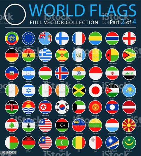 World Flags Vector Round Flat Icons On Dark Background Part 2 Of 4