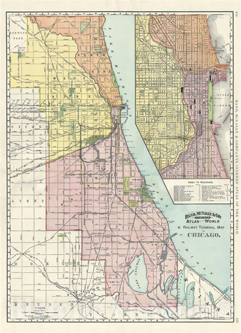 Historic Map Plan Of Chicago Illinois Showing Railway Terminals