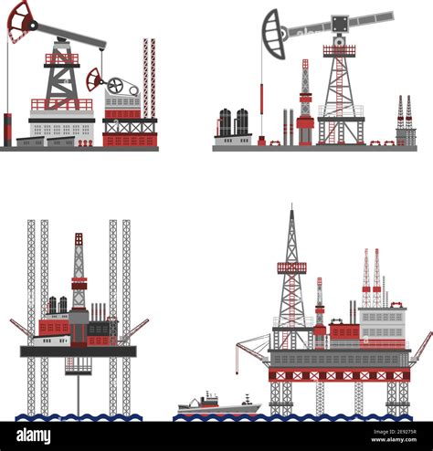 Oil Extraction And Petroleum Platform Flat Icons Set Isolated Vector