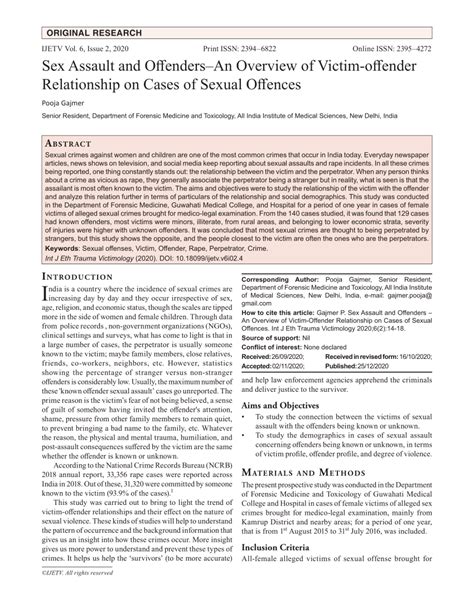 Pdf Sex Assault And Offendersan Overview Of Victim Offender