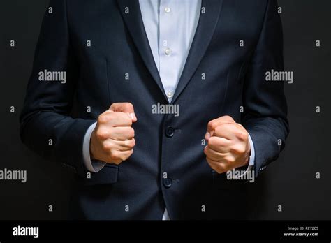 Business Man Fists Clenched In Anger Annoying Emotions At Work Stock