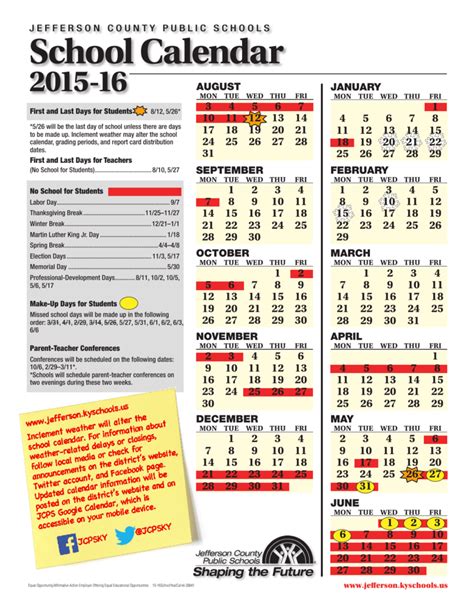 2025 Jefferson County School Calendar

