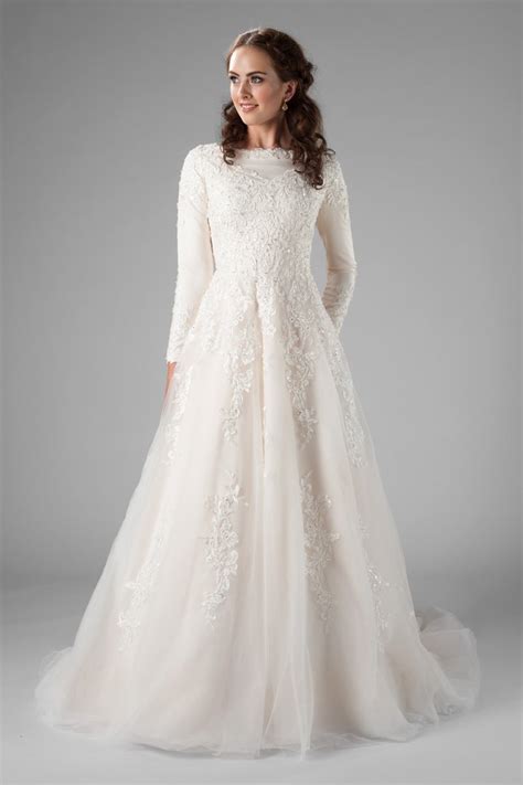 Beaded Lace Long Sleeve Modest Wedding Dress Lupon Gov Ph