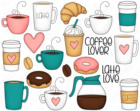 Coffee Lover Hand Drawn Digital Clipart Set Of 20 Coffee Etsy