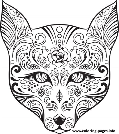 These coloring pages for adults are quite difficult but also suitable for older children. Advanced Cat Sugar Skull Coloring Pages Printable