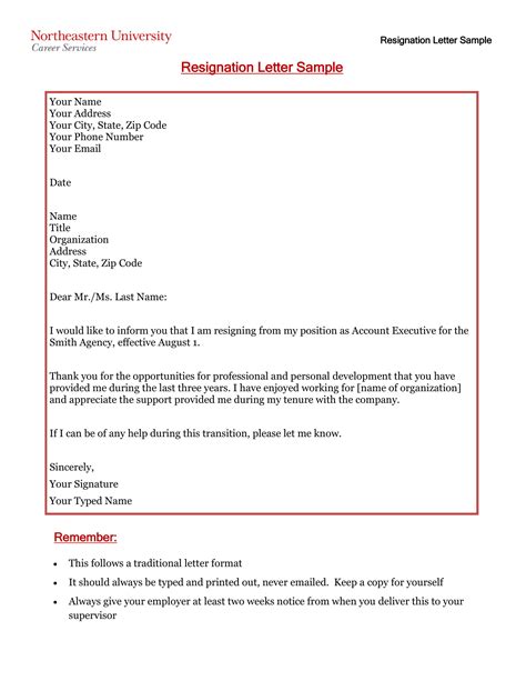 Standard Resignation Letter Examples Format Sample Examples