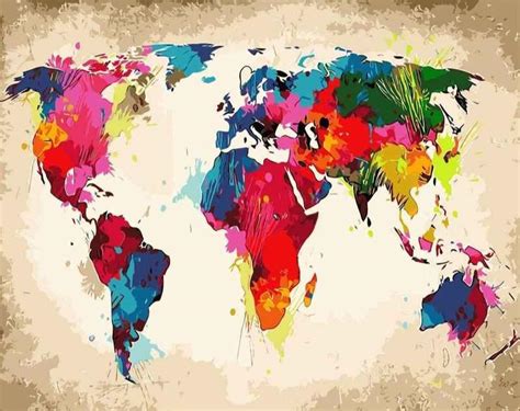 Colorful World Map Brights Paint By Numbers Kit Paint My Numbers