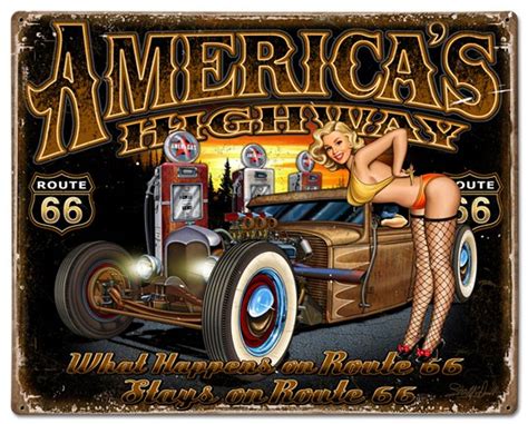 America S Highway What Happens Pinup Girl Metal Sign 30 X 24 Inches
