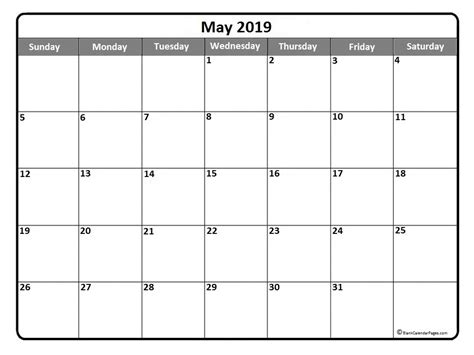 Editable May 2019 Calendar Printable Template