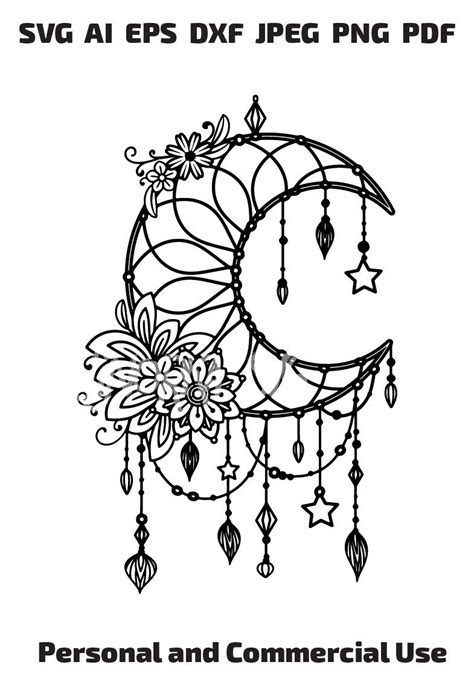 Tribal Dream Catcher Svg Floral Moon Dreamcatcher Svg Boho Etsy