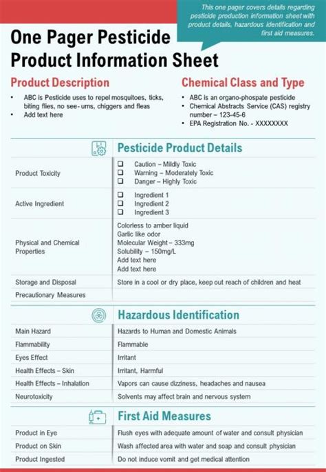 One Pager Pesticide Product Information Sheet Presentation Report