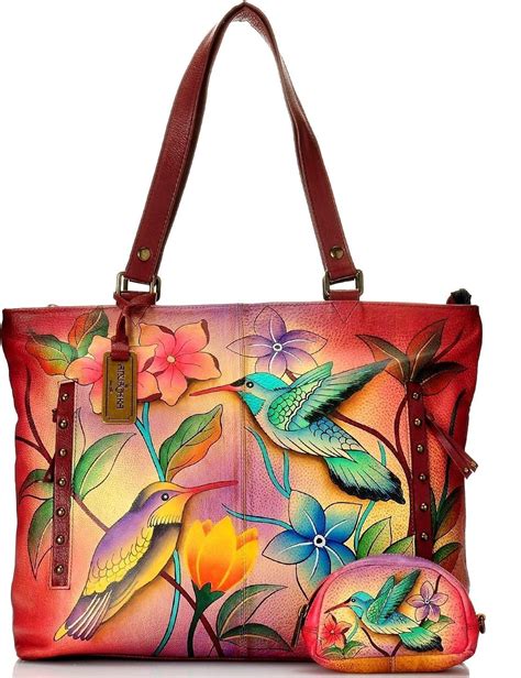 Anuschka Hand Painted Leather Zip Top Oversized Tote With Change Purse