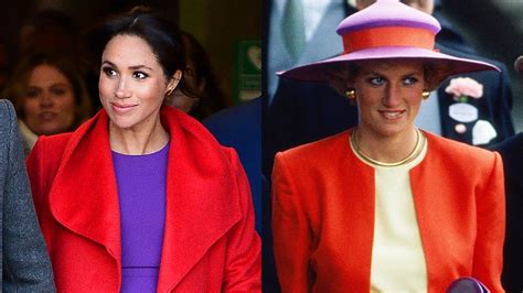 Meghan Markle Looks Like Princess Diana In Her Bold Red And Purple Outfit Entertainment Tonight