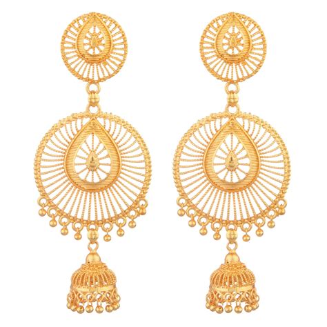 Efulgenz Indian Jewelry Traditional Gold Tone Jhumka Jhumki Tassels Big