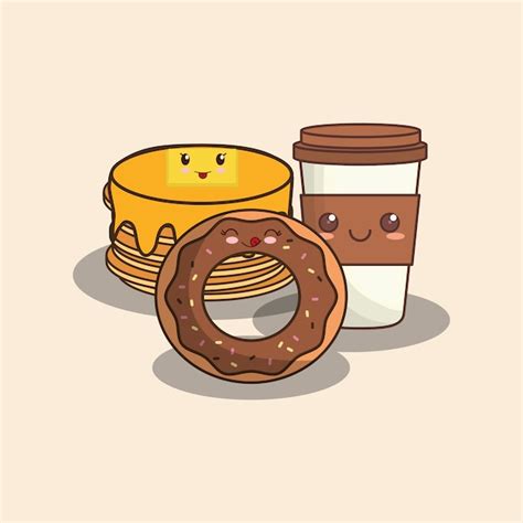 Premium Vector Kawaii Donut And Pancakes With Coffee Cup