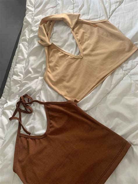 BUNDLE Brown And Nude Halter Top On Carousell