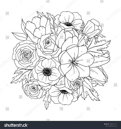 Flower Bouquet Vector Coloring Book Adult Stock Vector Royalty Free