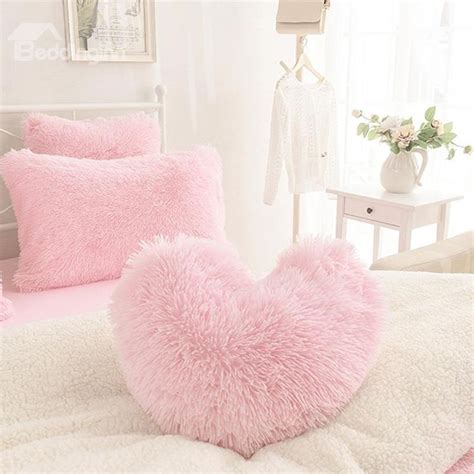 Pink Heart Shape Sweet Home Collection Plush Fluffy Throw Pillows