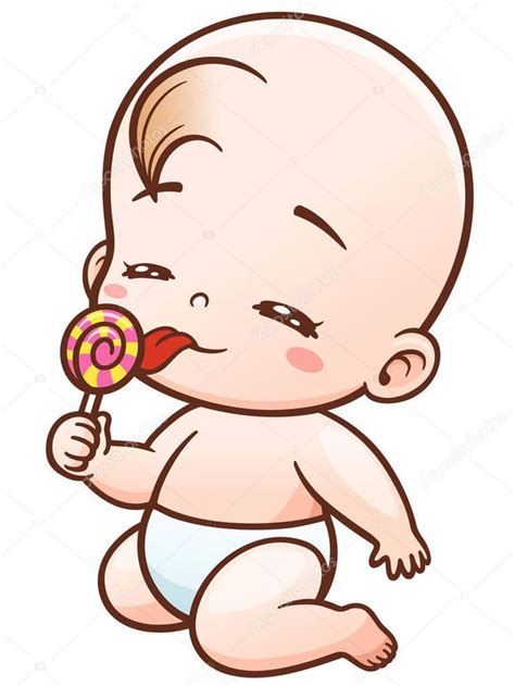 Vector Ilustración De Dibujos Animados Lindo Bebé Feliz Comiendo Dulce