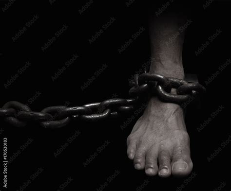 Victim Slave Prisoner Male Foor Tied By Big Metal Chain People Have