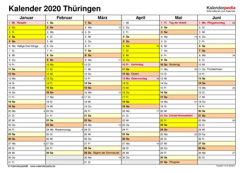 Kalender.com für termine, geburtstage und die urlaubsplanung. Kalender 2020 Thüringen: Ferien, Feiertage, PDF-Vorlagen