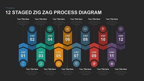 12 Staged Zig Zag Process Diagram Powerpoint Template And Keynote