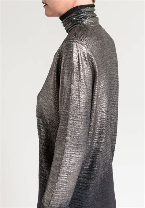 Avant Toi Metallic Turtleneck Top In Black Foil Santa Fe Dry Goods