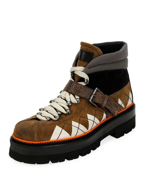 Bally Mens Manilo Graphic Trim Leather Hiking Boots Neiman Marcus