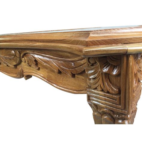 The wood has been cleaned thoroughly but not completely refinished, and the finish is a soft satin lacquer that highlights the grain but is not too shiny or showy. Solid Teak Wood Hand Carved Coffee Table Set Antique ...