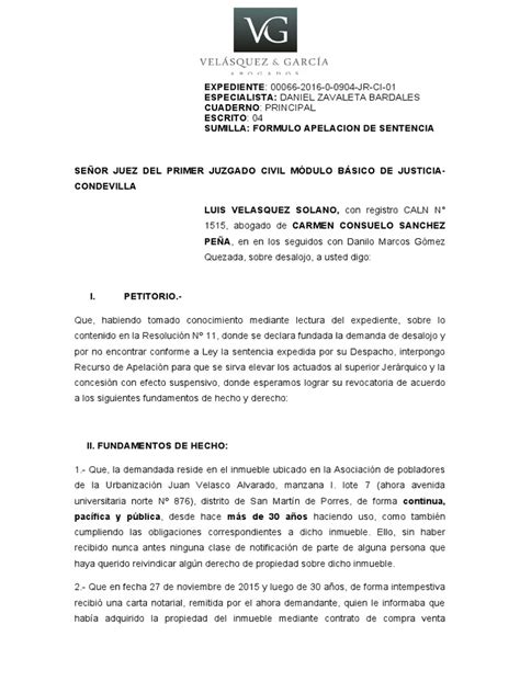 ApelaciÓn De Sentencia De Desalojo Sanchez Pdf Sentencia Ley