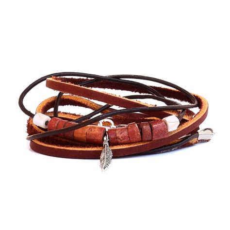 Unisex Brown Multi Wrap Leather Bracelet With Beads And Etsy