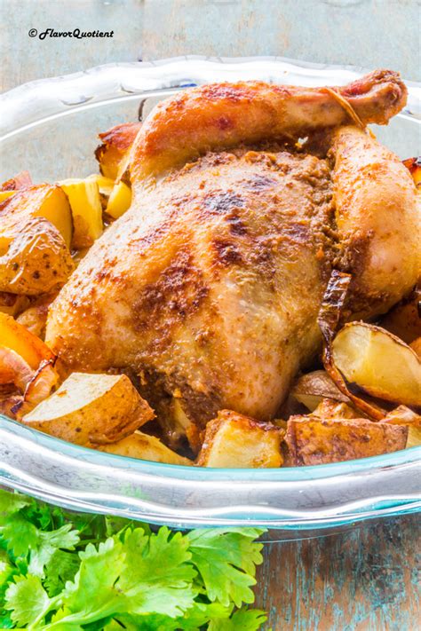 easy spicy whole roast chicken with roasted potatoes flavor quotient