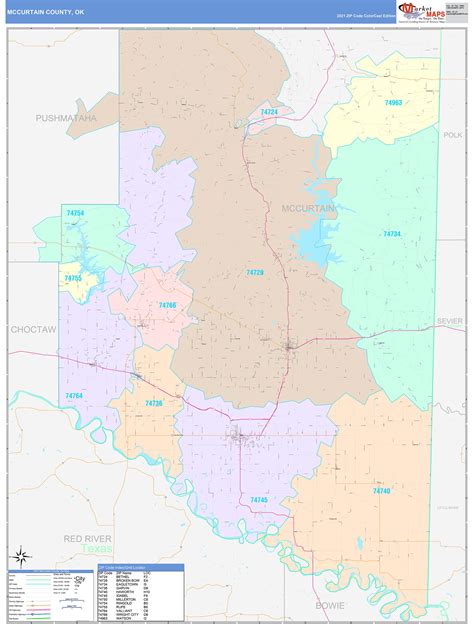 Mccurtain County Ok Wall Map Color Cast Style By Marketmaps
