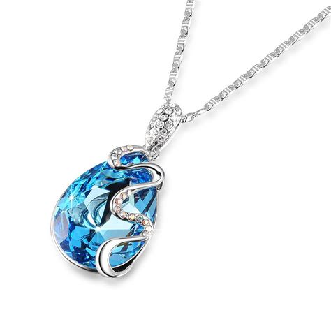 Qianse White Gold Plated Pendant Made With Teardrop Ocean Blue