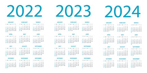 Calendars 2022 2023 2024 Symple Layout Illustration Week Starts On