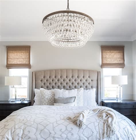 Beautifully designed chandelier lighting fixtures that will impress your visitors. Master Bedroom | Linen Bed |Roman Shades | Cream Bedding ...