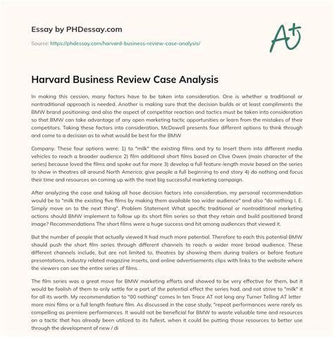 Harvard Business Review Case Analysis Words Phdessay Com