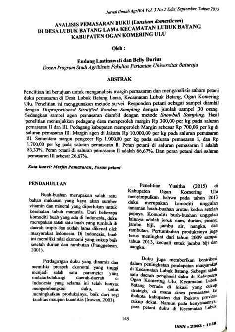 PDF Analisis Pemasaran Duku Lansium Domesticum Di Desa Lubuk Batang