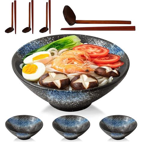 Romeidata Ceramic Japanese Ramen Soup Bowl Set 9 Inch 50 Ounce Large Asian Noodle Bowls With