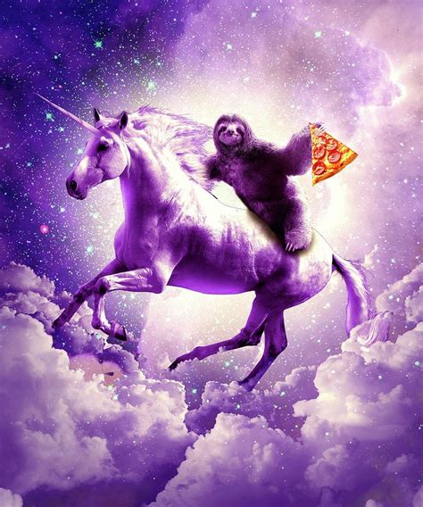 Space Sloth Riding On Flying Unicorn With Pizza Digital Art By Random Galaxy