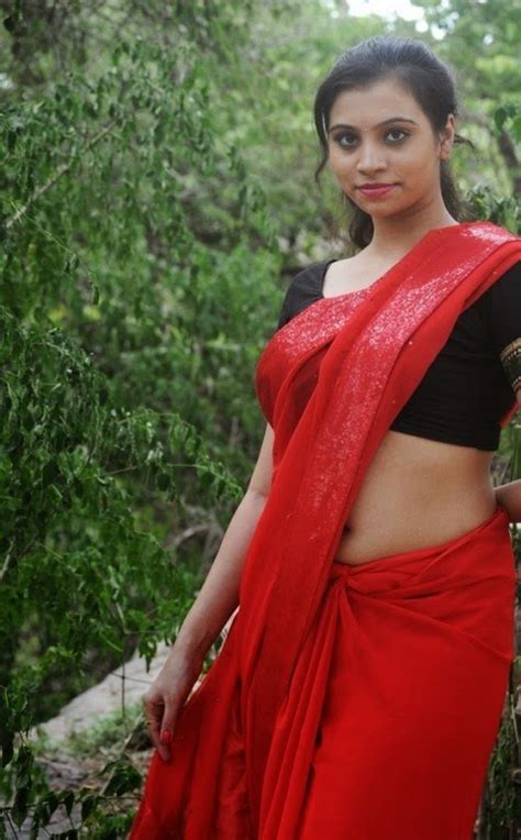 South Indian Actress Priyanka Red Saree Stills Spicy Navel Show Photos